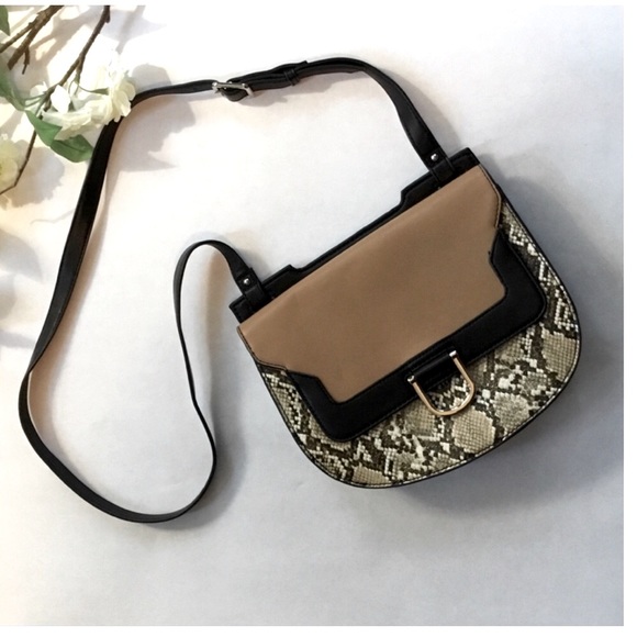 Nine West Black&Tan Python Print CrossBody Bag - Picture 1 of 8
